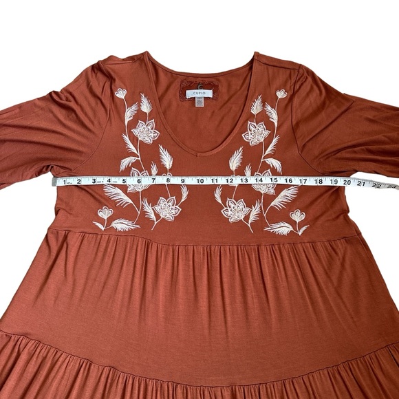 Cupio Rust Embroidered Flowy Long Sleeve Fall Swing Dress Sz Large - Picture 6 of 6